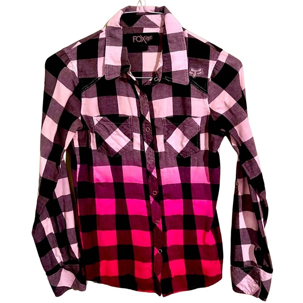 Ombre Pink/Black/White Checkered Shirt with Button-snap Closures XS